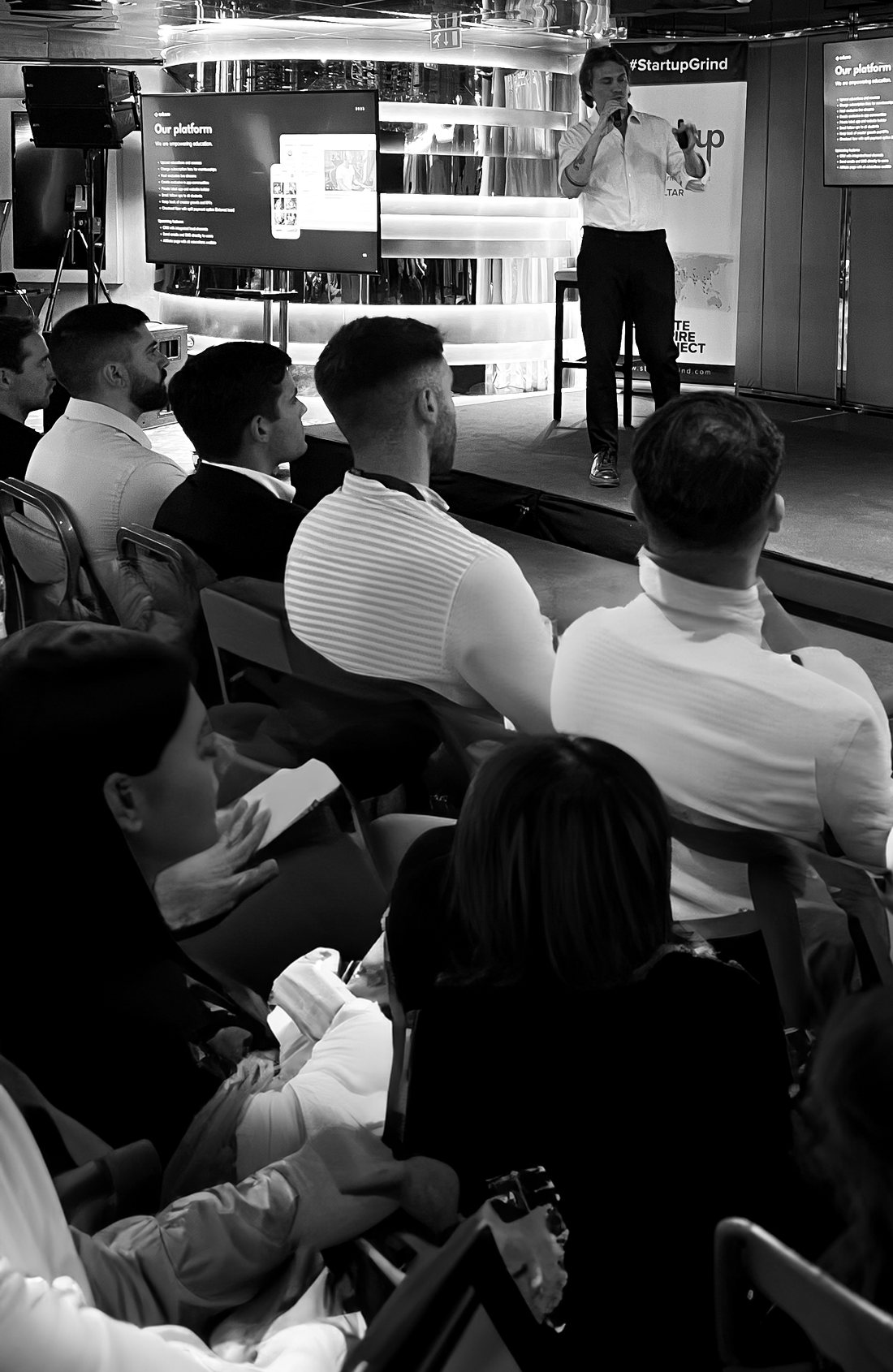Frederik Frifeldt speaking at a Startup Grind event